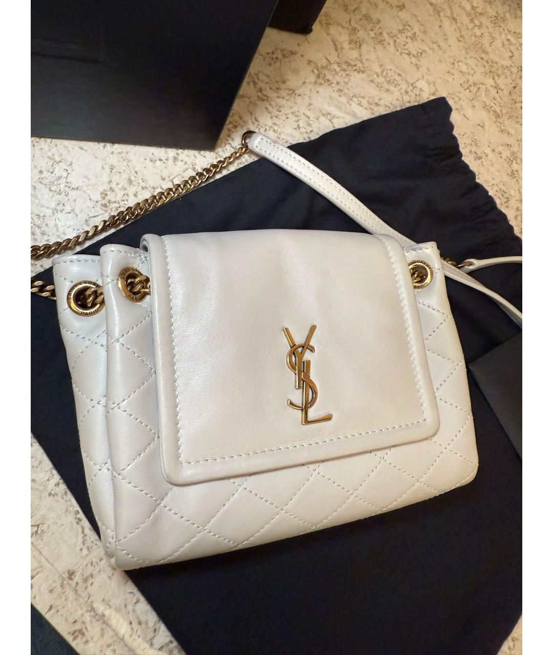 SAINT LAURENT Белая кожаная сумка через плечо, фото 3