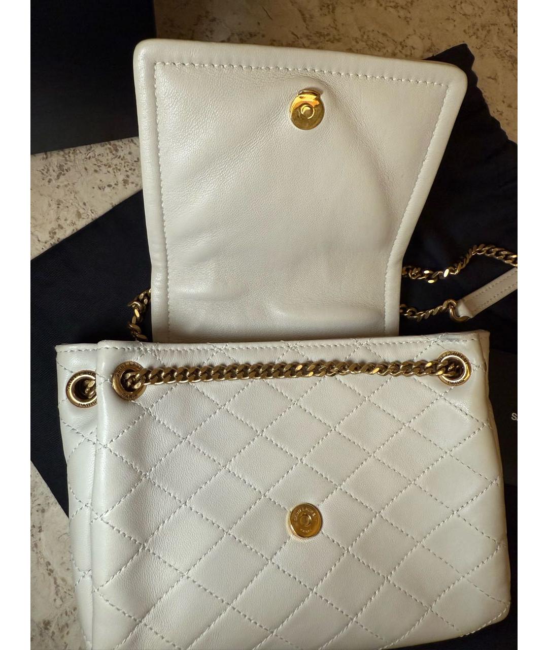 SAINT LAURENT Белая кожаная сумка через плечо, фото 7