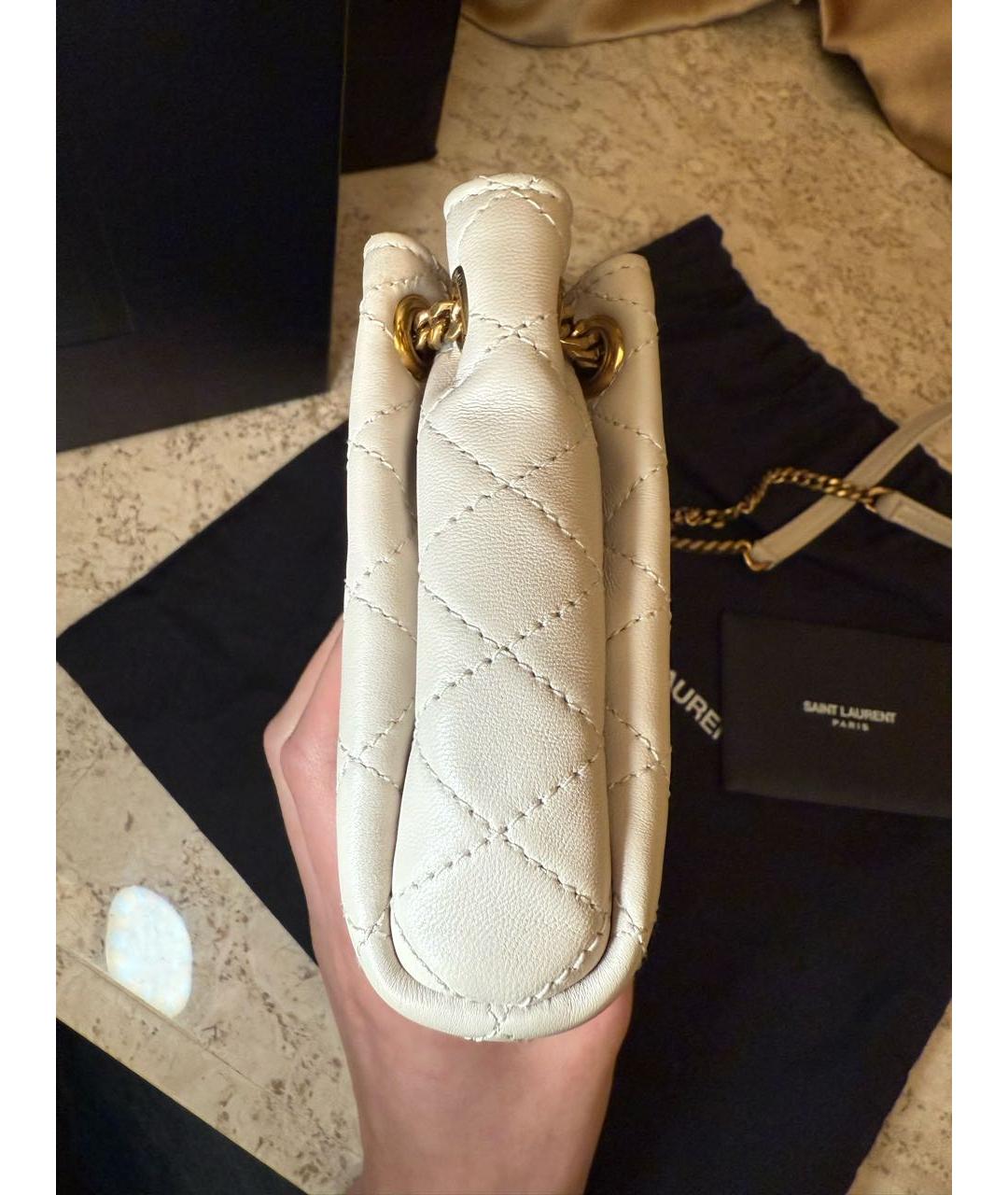 SAINT LAURENT Белая кожаная сумка через плечо, фото 6