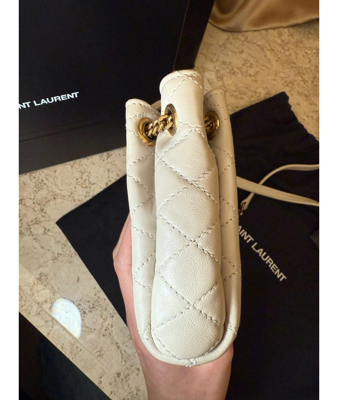SAINT LAURENT Белая кожаная сумка через плечо, фото 5