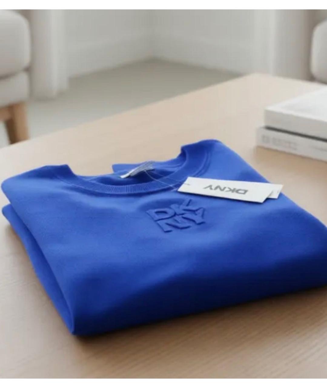 DKNY Синий хлопко-эластановый джемпер / свитер, фото 4