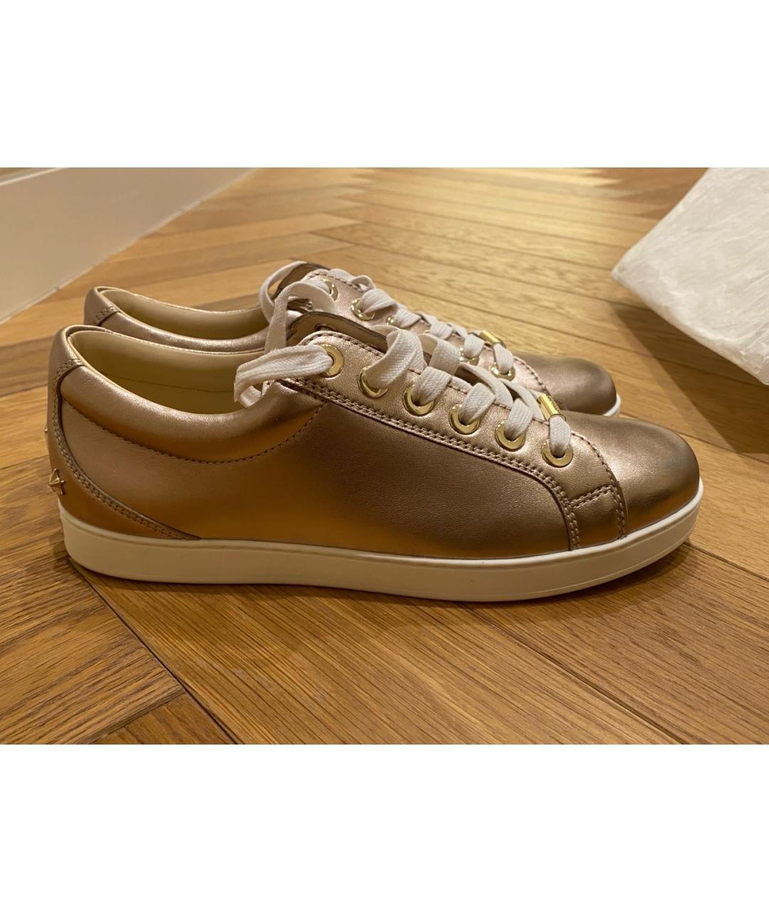 JIMMY CHOO Золотые кожаные кеды, фото 9