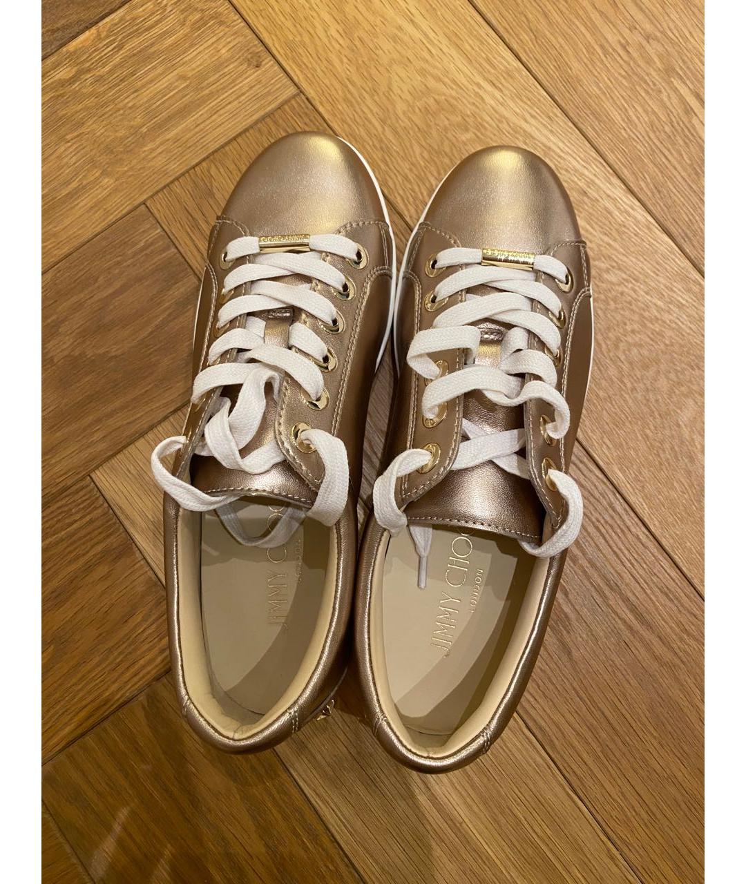 JIMMY CHOO Золотые кожаные кеды, фото 3