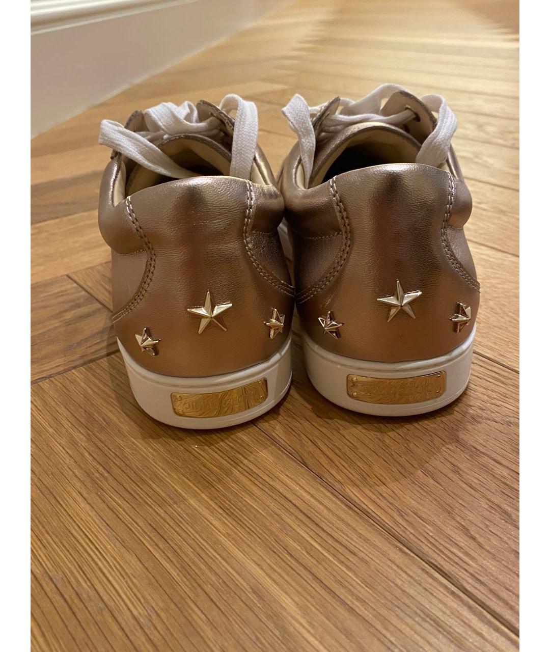 JIMMY CHOO Золотые кожаные кеды, фото 4