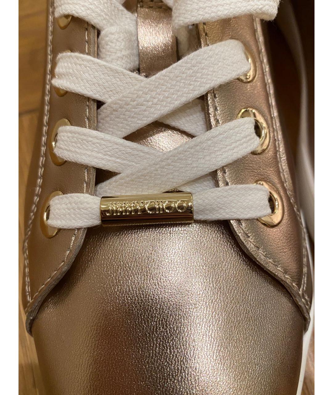 JIMMY CHOO Золотые кожаные кеды, фото 7