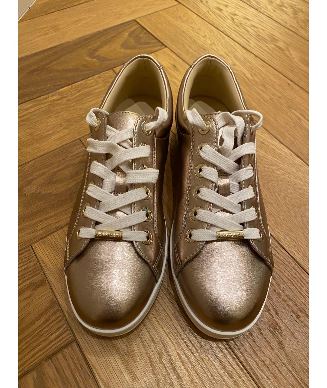 JIMMY CHOO Золотые кожаные кеды, фото 2