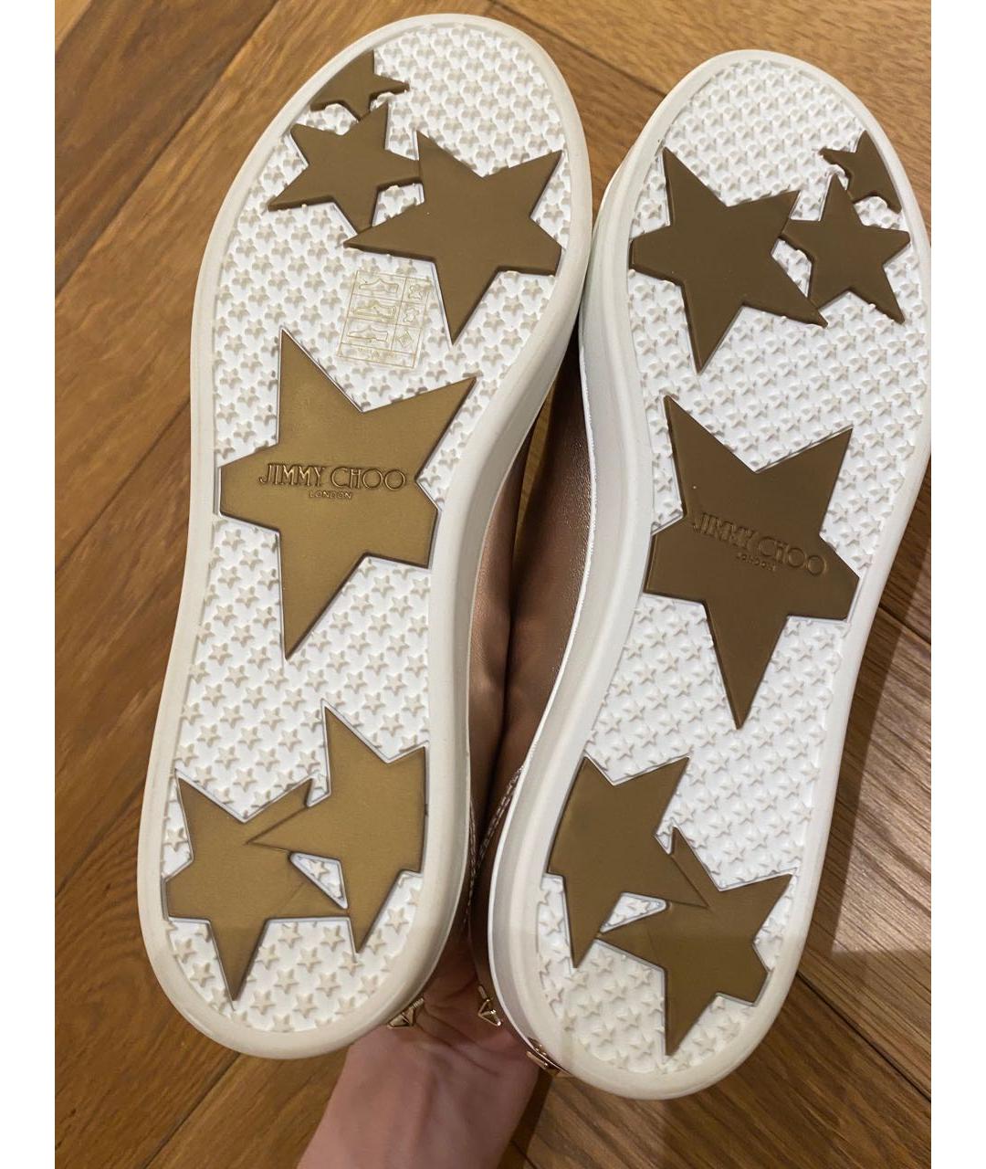 JIMMY CHOO Золотые кожаные кеды, фото 5