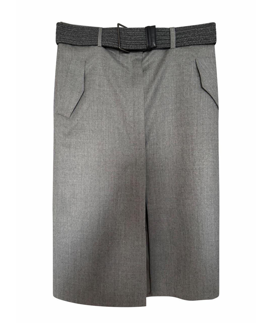 BRUNELLO CUCINELLI Серая шелковая юбка миди, фото 1