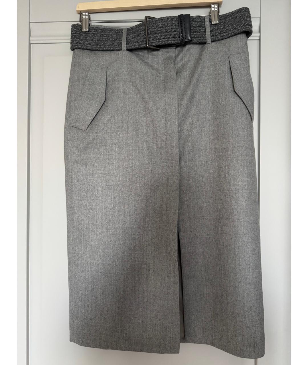 BRUNELLO CUCINELLI Серая шелковая юбка миди, фото 8
