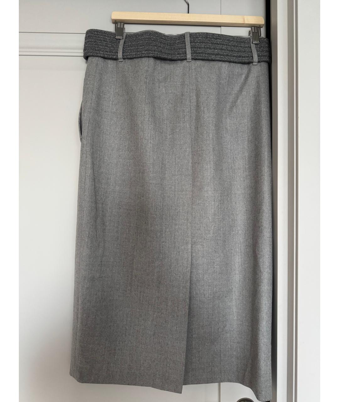BRUNELLO CUCINELLI Серая шелковая юбка миди, фото 2