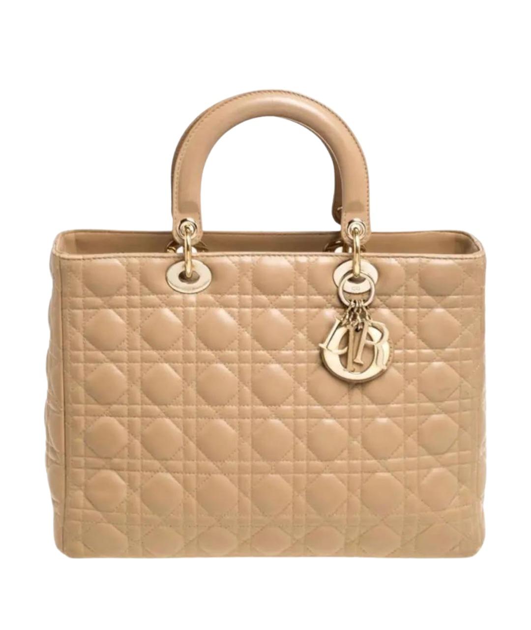CHRISTIAN DIOR Бежевая кожаная сумка с короткими ручками, фото 1