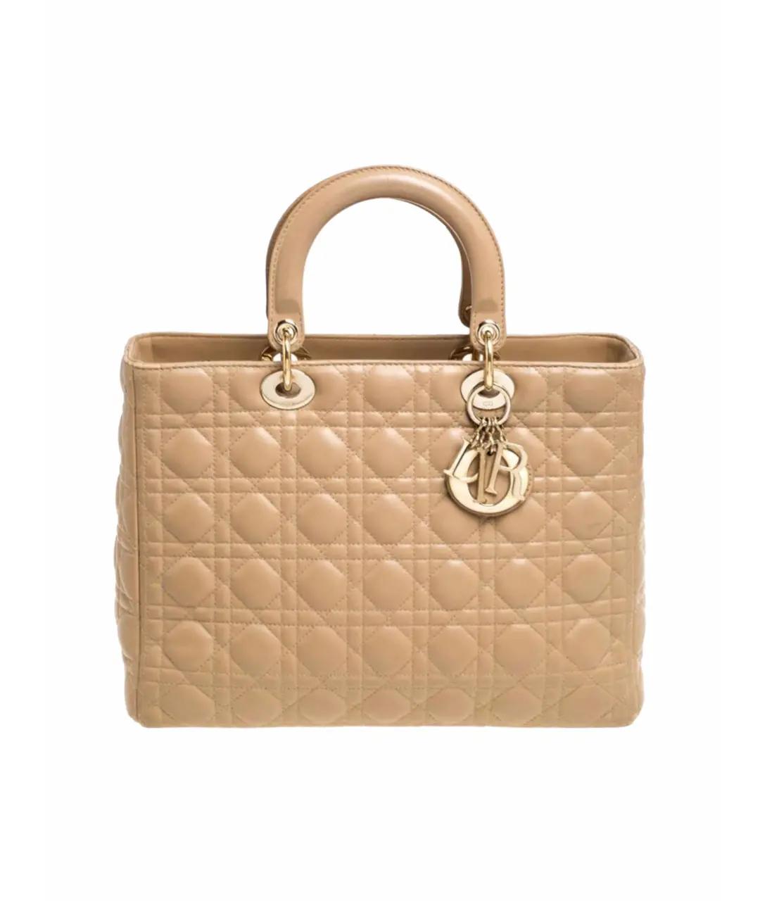 CHRISTIAN DIOR Бежевая кожаная сумка с короткими ручками, фото 5