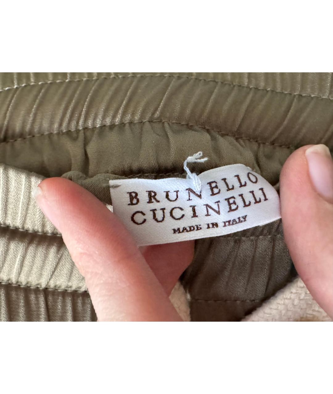 BRUNELLO CUCINELLI Хаки ацетатная юбка миди, фото 4