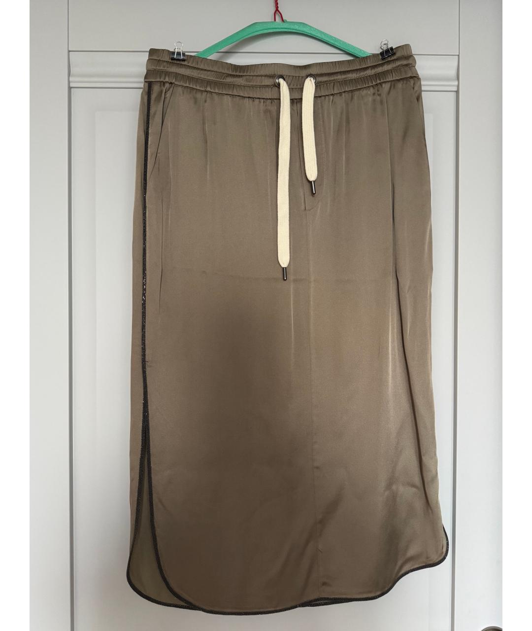 BRUNELLO CUCINELLI Хаки ацетатная юбка миди, фото 9