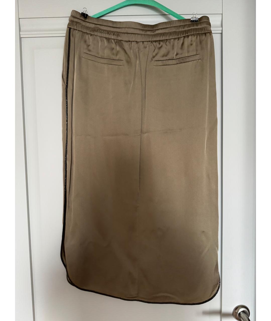 BRUNELLO CUCINELLI Хаки ацетатная юбка миди, фото 2