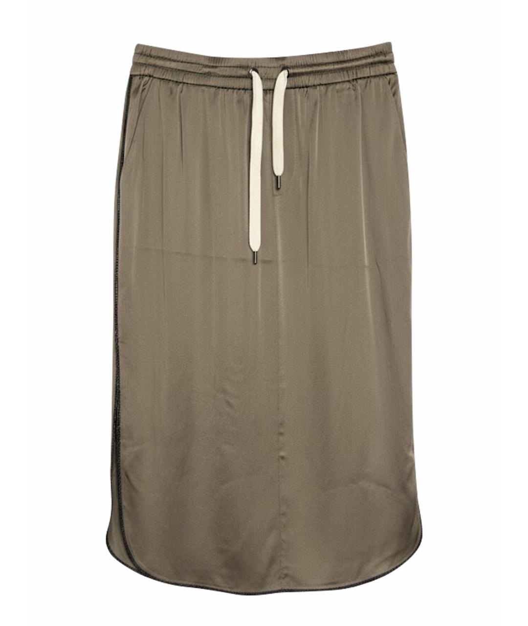 BRUNELLO CUCINELLI Хаки ацетатная юбка миди, фото 1