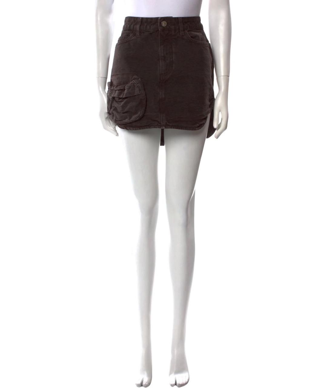 THE ATTICO Коричневая хлопковая юбка мини, фото 2