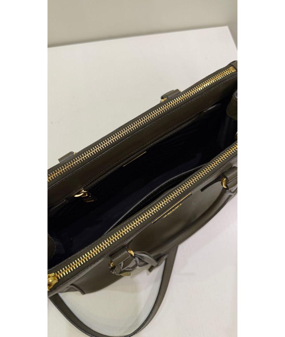 PRADA Хаки кожаная сумка с короткими ручками, фото 6