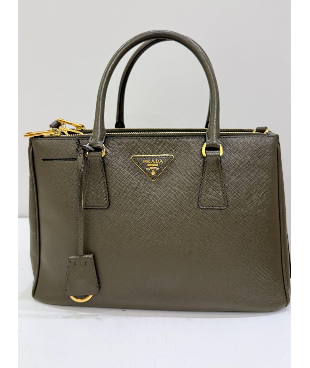 PRADA Хаки кожаная сумка с короткими ручками, фото 7