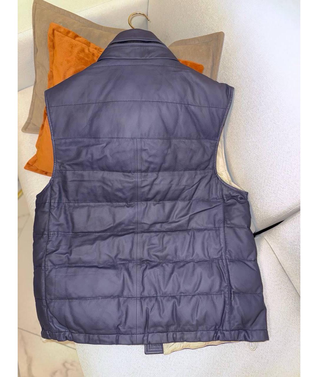 BRUNELLO CUCINELLI Темно-синий кожаный жилет, фото 2