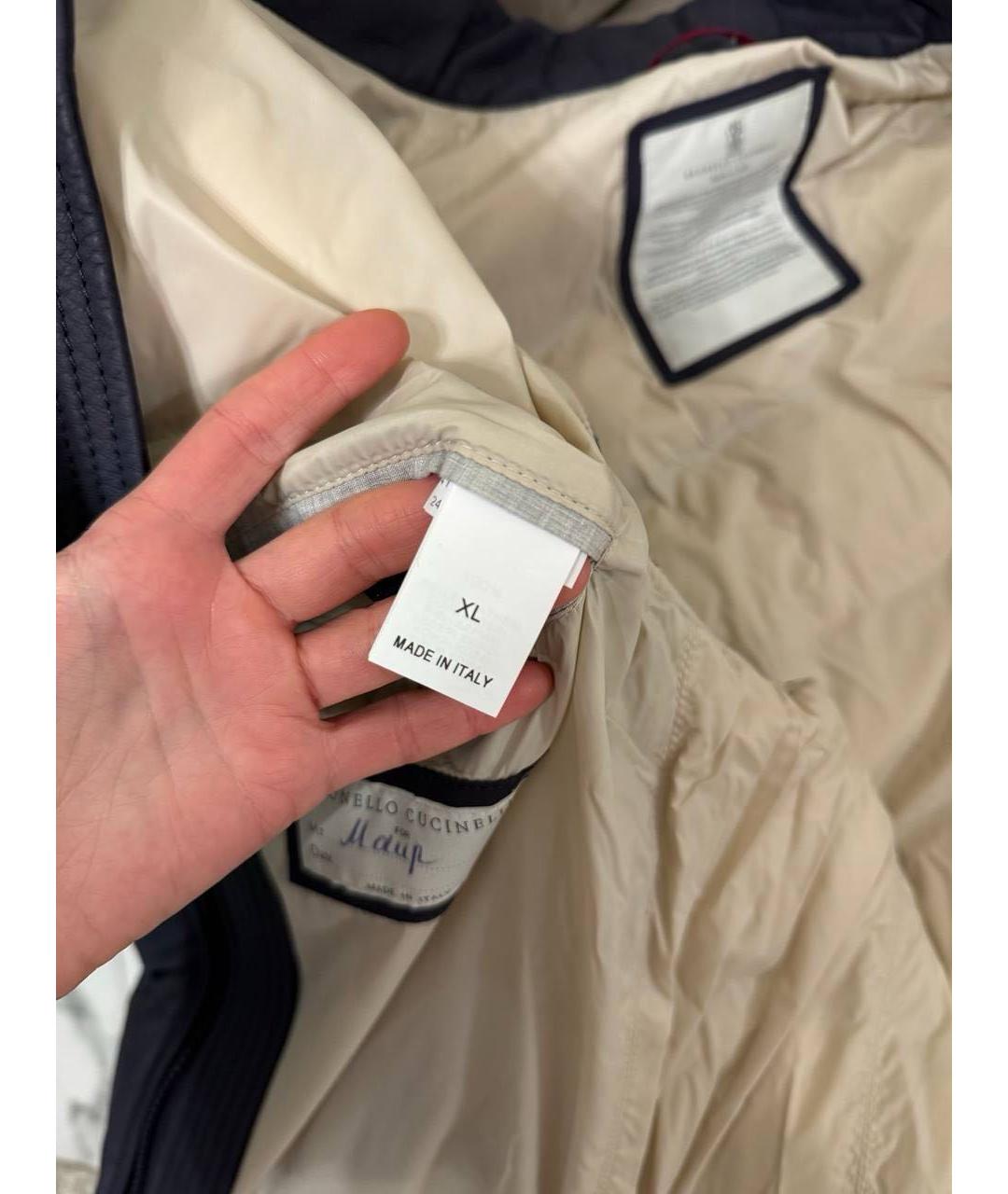 BRUNELLO CUCINELLI Темно-синий кожаный жилет, фото 3