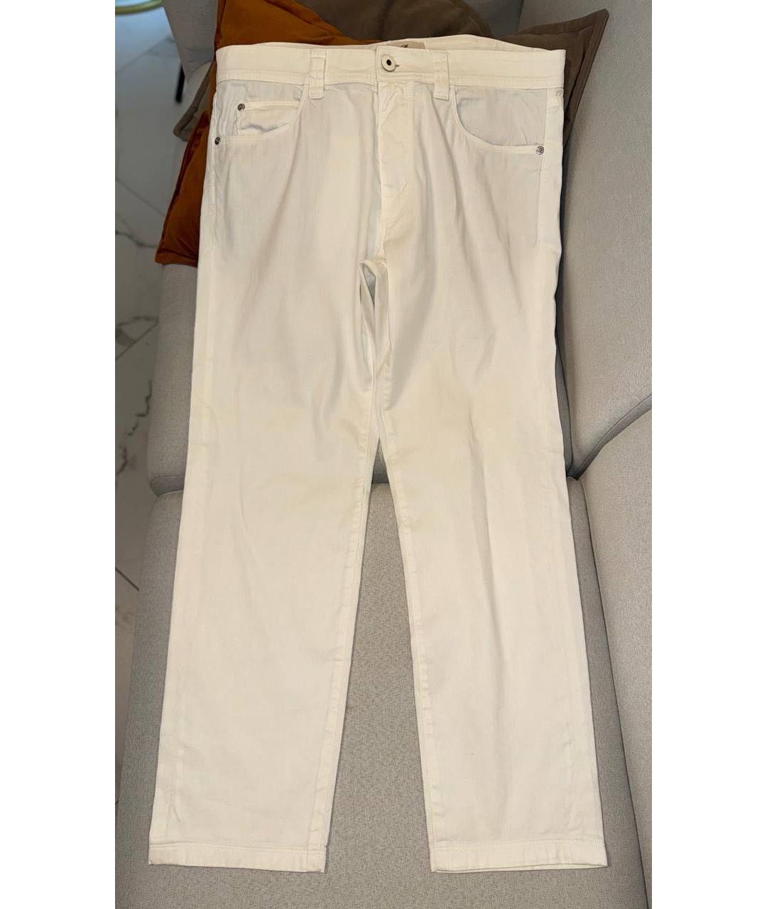 LORO PIANA Белые хлопко-леновые прямые джинсы, фото 9