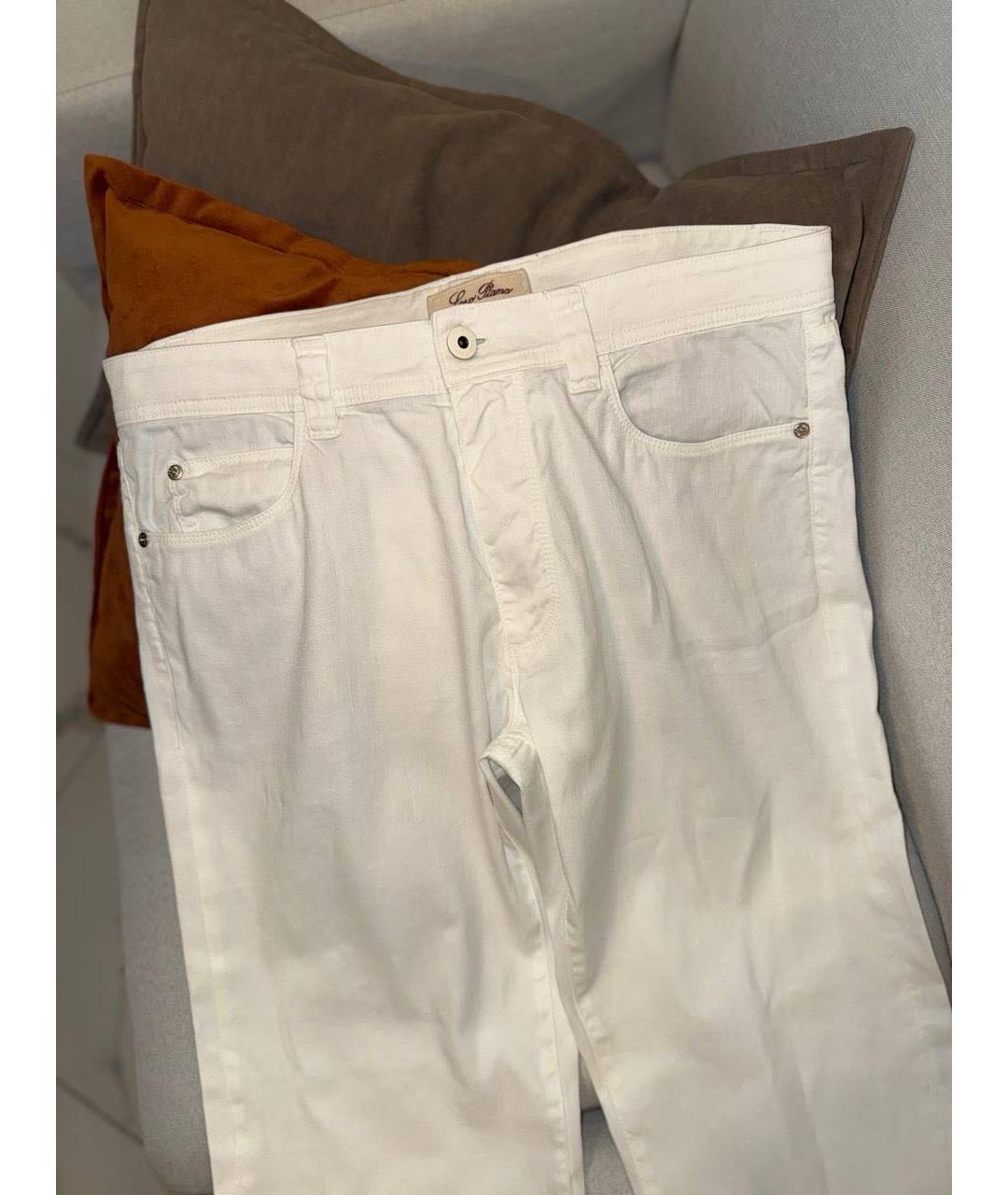 LORO PIANA Белые хлопко-леновые прямые джинсы, фото 3