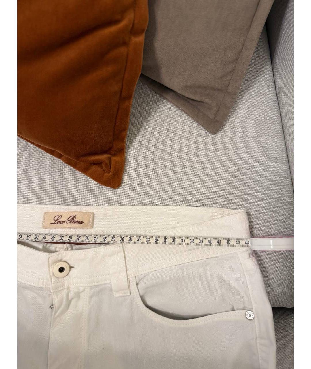 LORO PIANA Белые хлопко-леновые прямые джинсы, фото 6