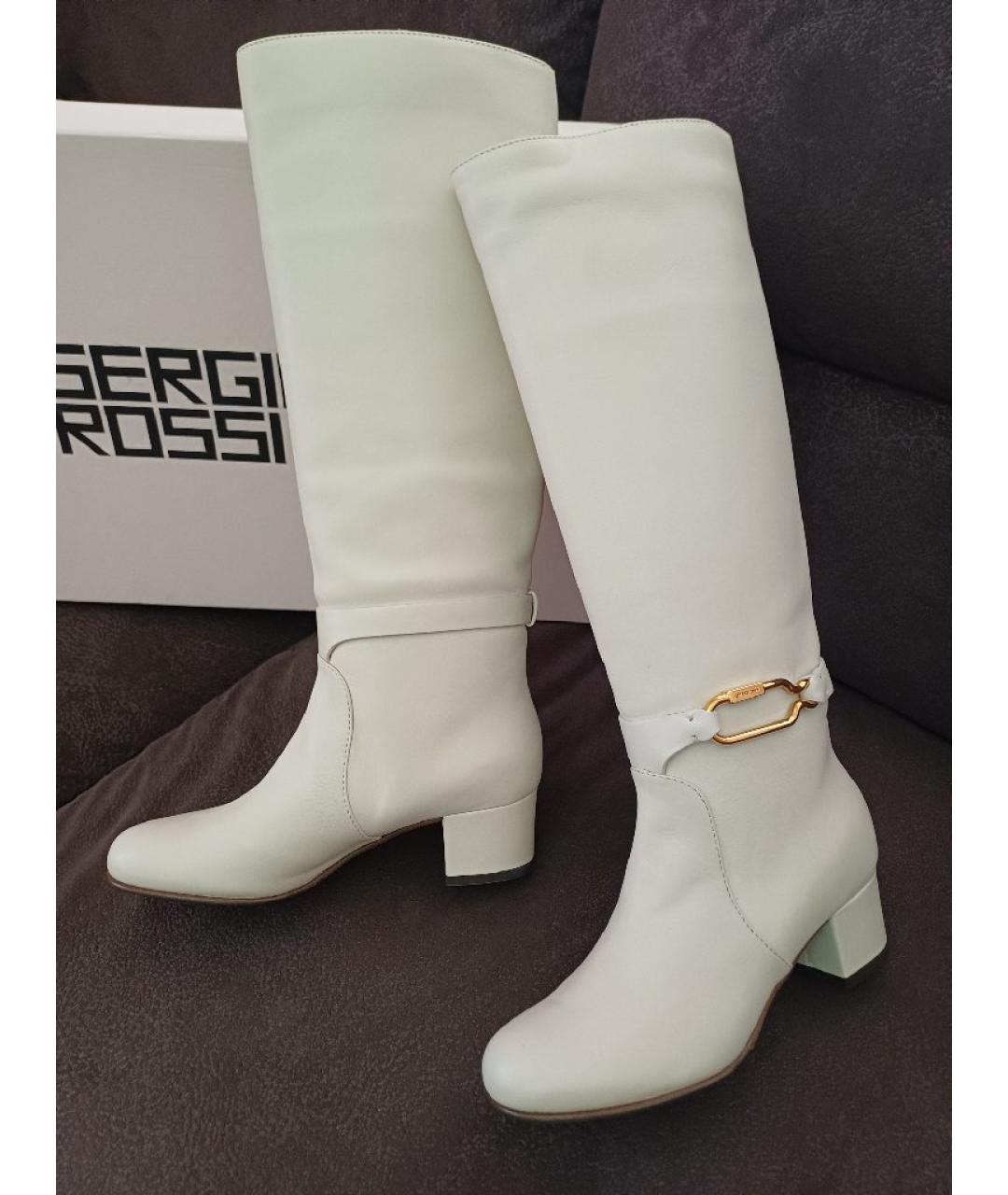 SERGIO ROSSI Белые кожаные сапоги, фото 5