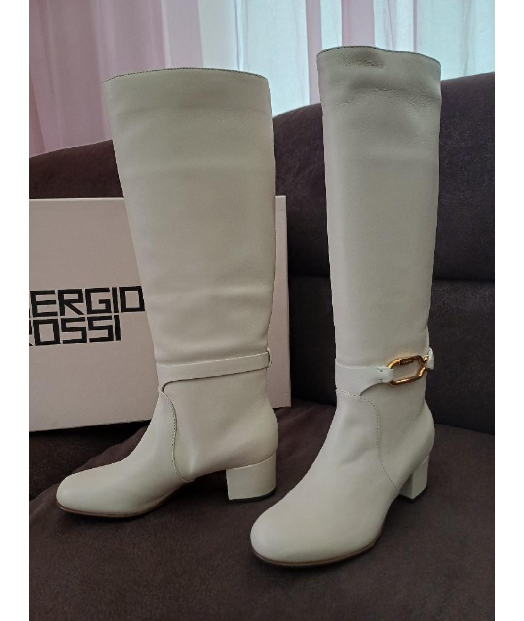 SERGIO ROSSI Белые кожаные сапоги, фото 2