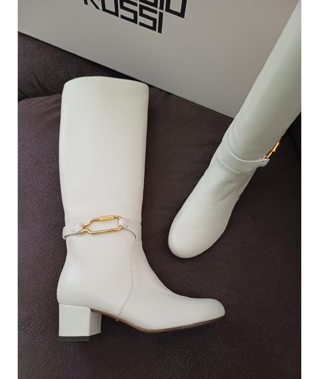 SERGIO ROSSI Белые кожаные сапоги, фото 6