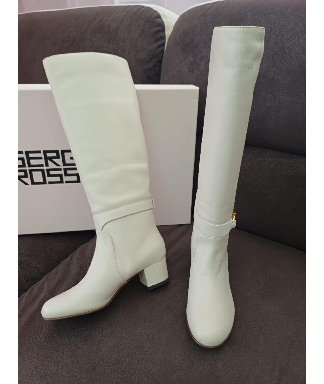 SERGIO ROSSI Белые кожаные сапоги, фото 3