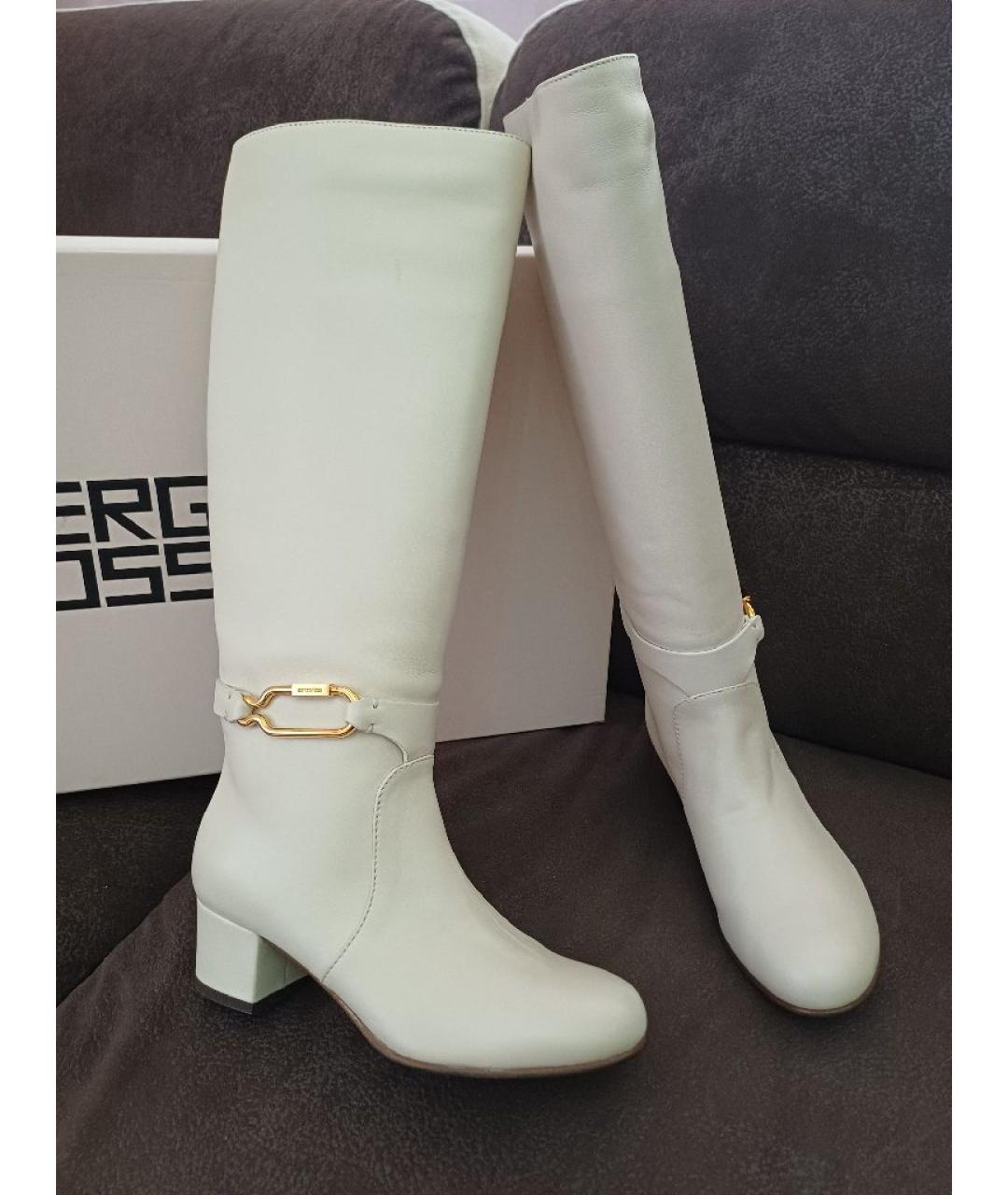 SERGIO ROSSI Белые кожаные сапоги, фото 4