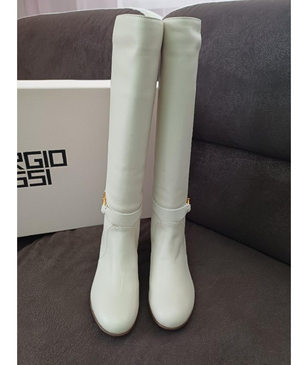 SERGIO ROSSI Белые кожаные сапоги, фото 7