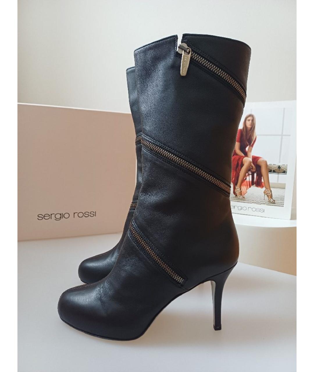 SERGIO ROSSI Черные кожаные сапоги, фото 4