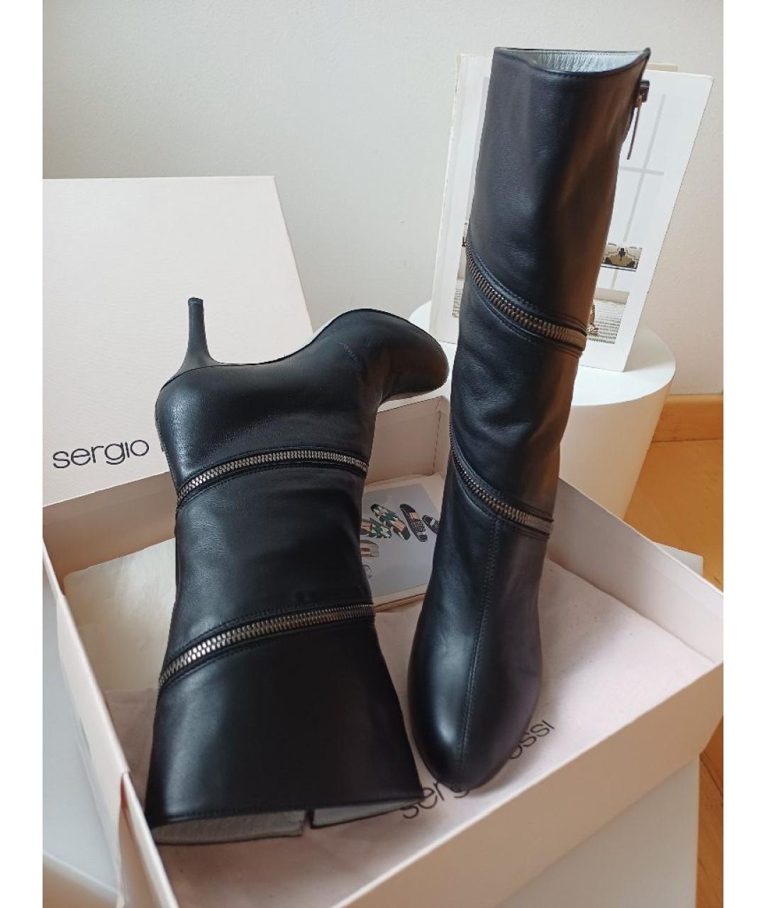 SERGIO ROSSI Черные кожаные сапоги, фото 5