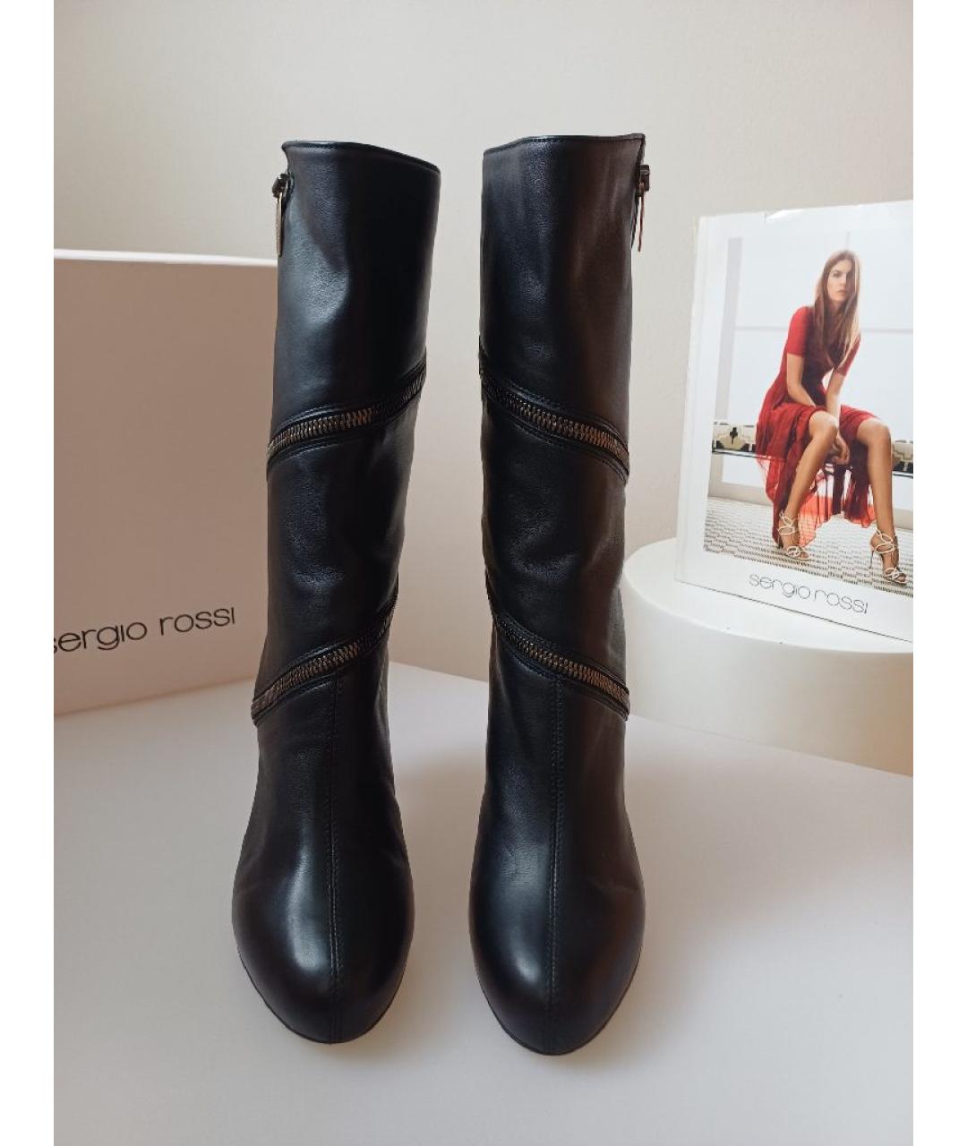 SERGIO ROSSI Черные кожаные сапоги, фото 7