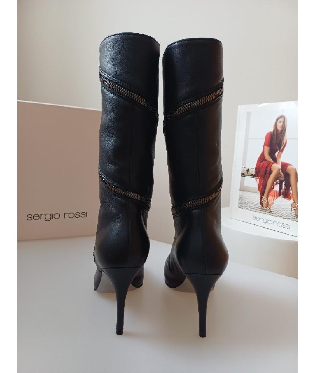 SERGIO ROSSI Черные кожаные сапоги, фото 8