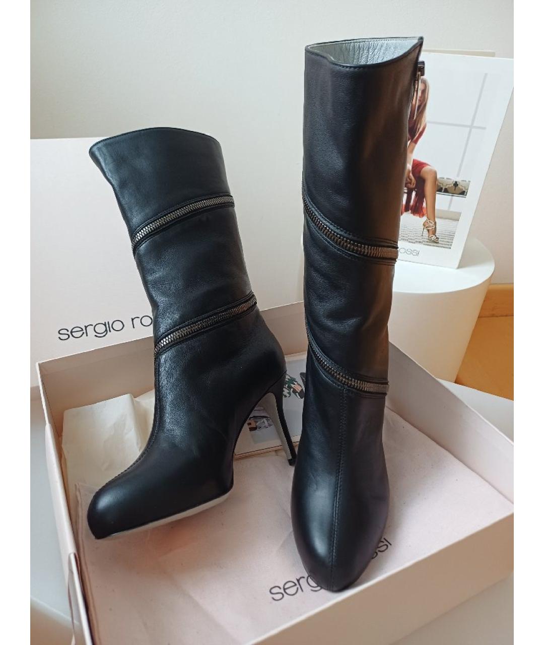 SERGIO ROSSI Черные кожаные сапоги, фото 3