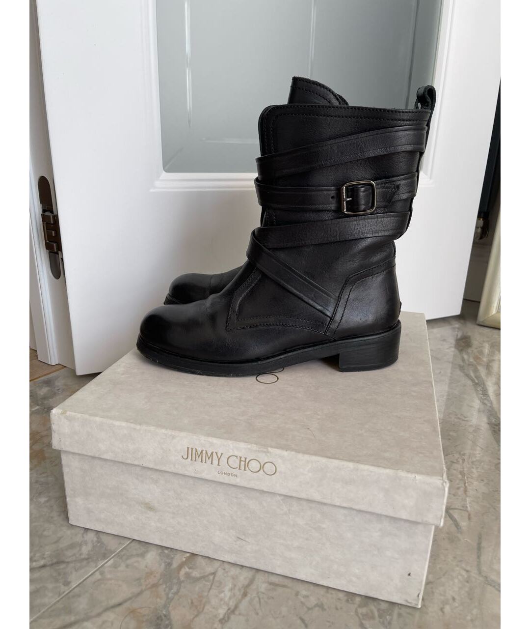 JIMMY CHOO Черные кожаные сапоги, фото 5