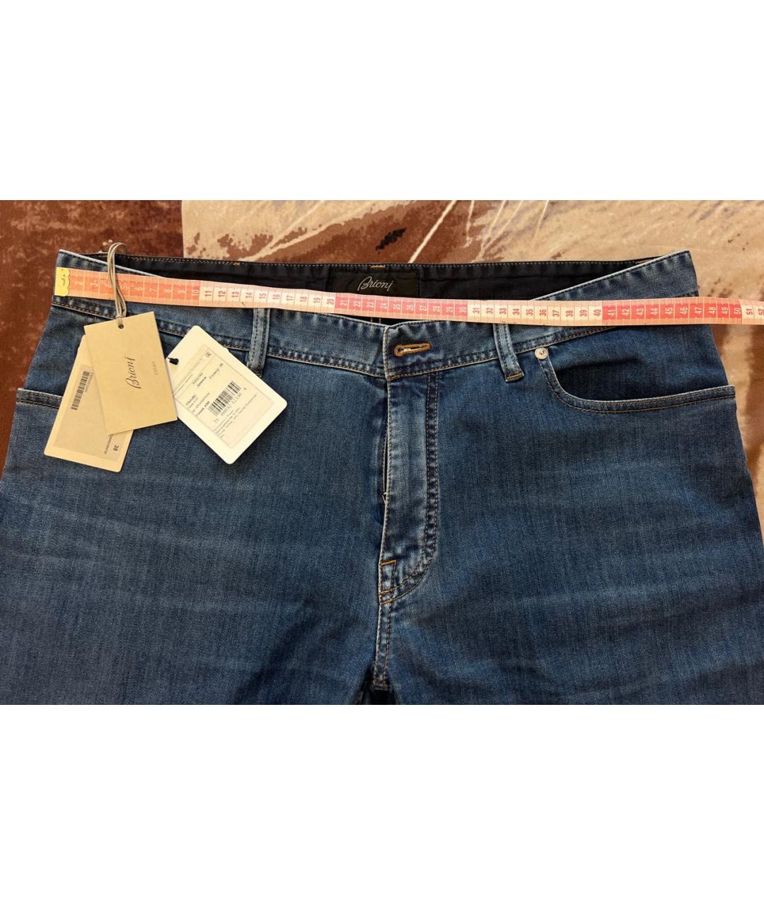 BRIONI Темно-синие хлопковые прямые джинсы, фото 3