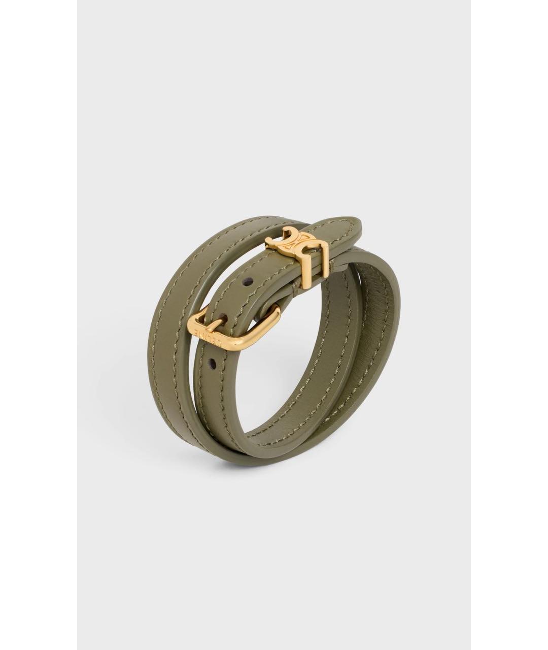 CELINE Хаки кожаный браслет, фото 5