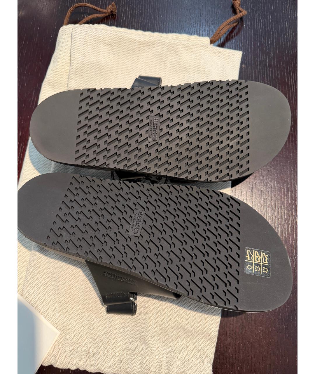 HERMES Черные кожаные сандалии, фото 5