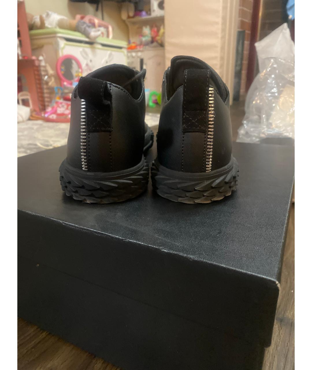 GIUSEPPE ZANOTTI DESIGN Черные кожаные низкие кроссовки / кеды, фото 4