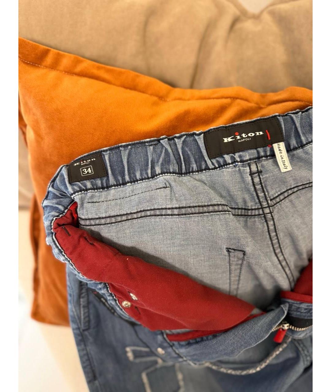 KITON Синие хлопковые прямые джинсы, фото 4