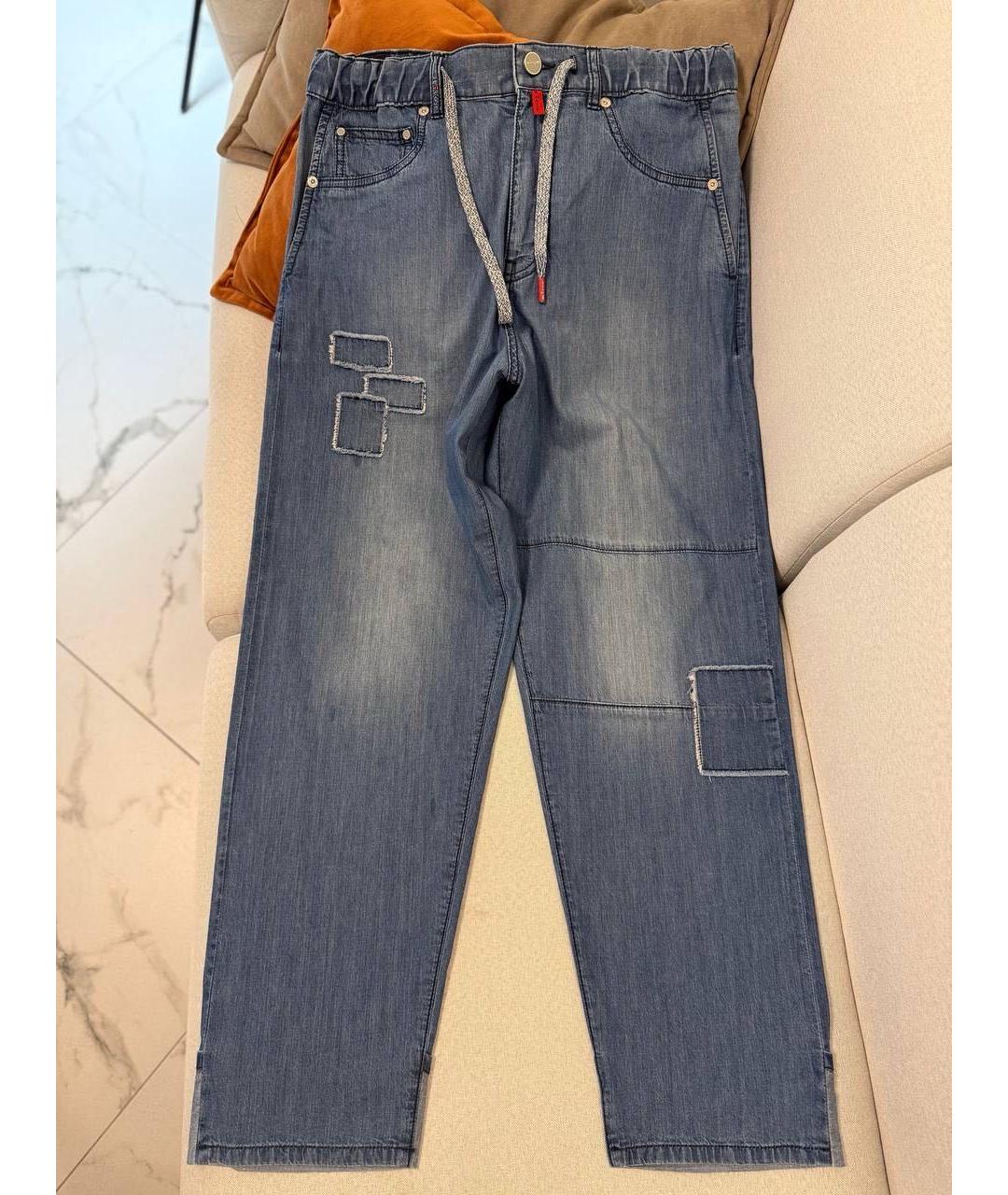 KITON Синие хлопковые прямые джинсы, фото 7