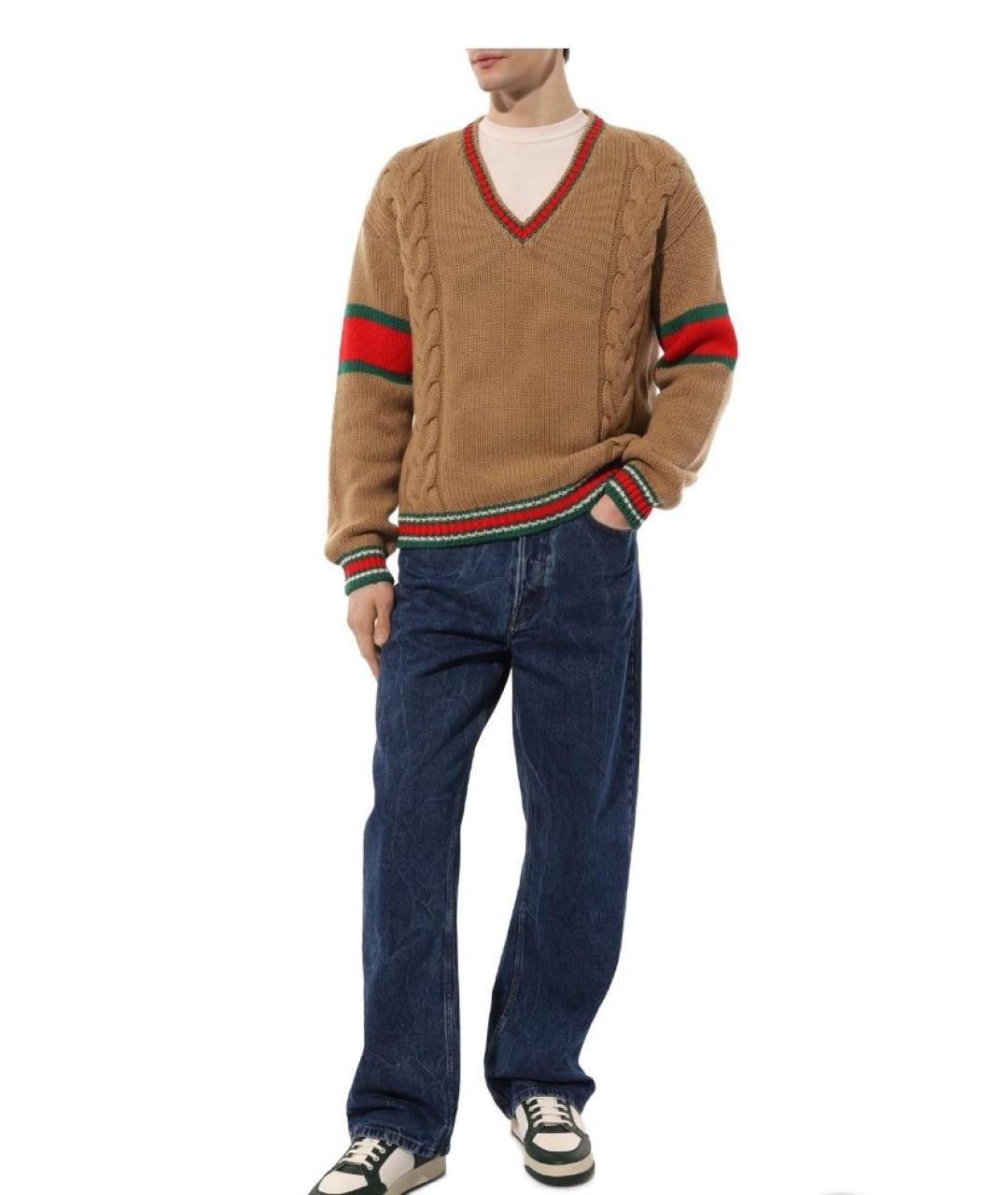 GUCCI Коричневый шерстяной джемпер / свитер, фото 2