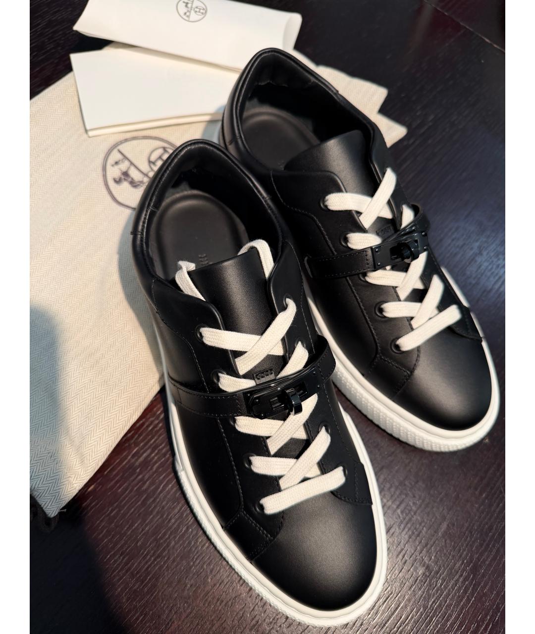 HERMES Черные кожаные кеды, фото 3