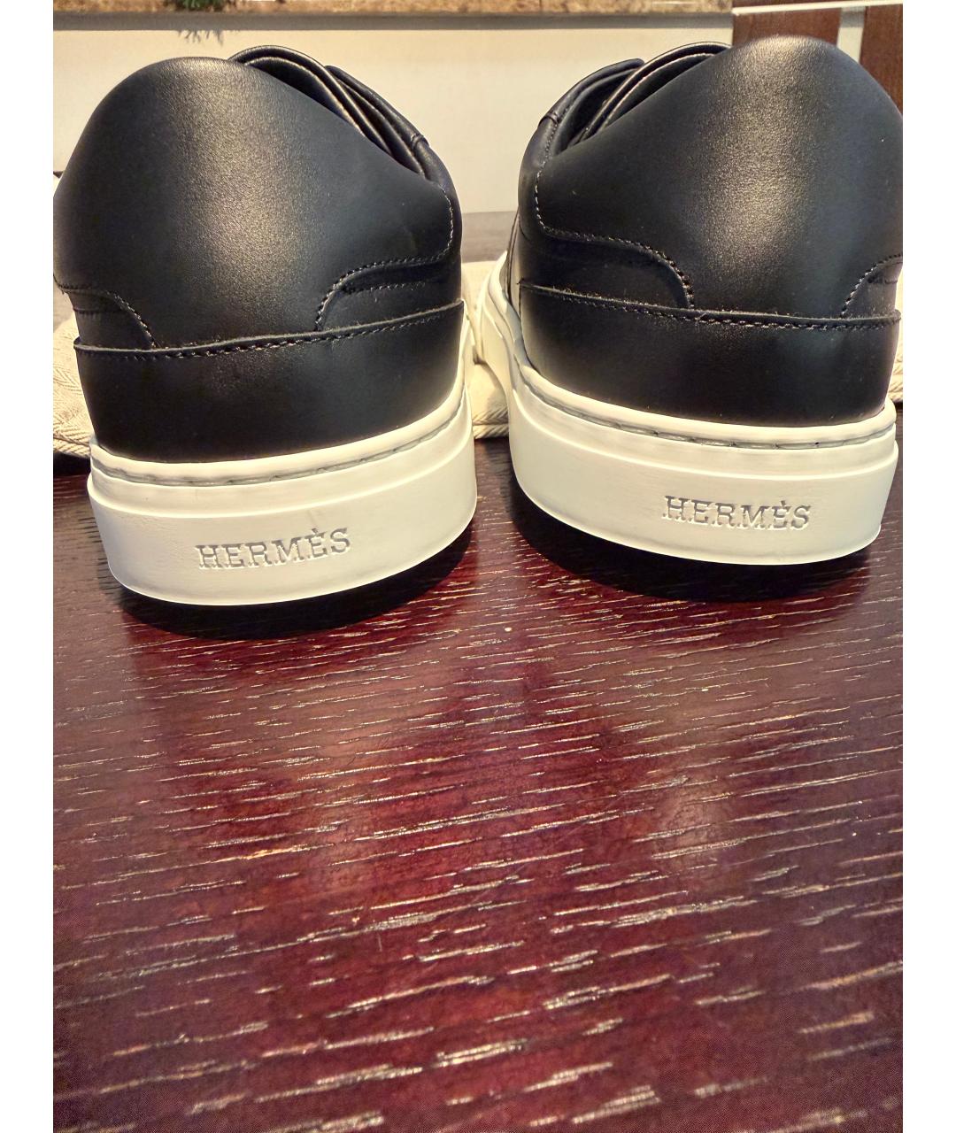 HERMES Черные кожаные кеды, фото 4