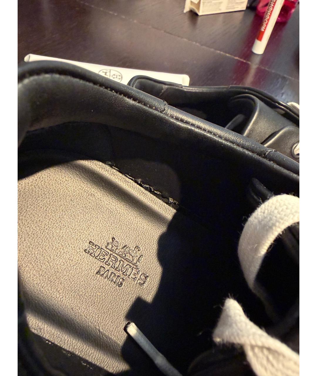 HERMES Черные кожаные кеды, фото 7